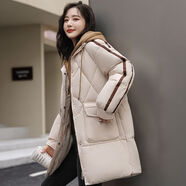 莫代爾2025冬季新款假兩件拼色羽絨棉服女中長(cháng)款厚實(shí)保暖棉衣棉襖外套女 米白色 L 建議111-130斤