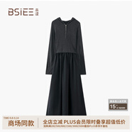 本澀 BSIEE簡(jiǎn)約針?biāo)笃催B衣裙2025冬季時(shí)尚純色通勤裙裝女深灰色M