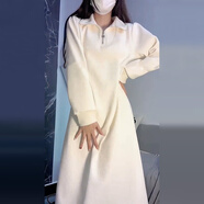 園翌開(kāi)春穿搭感大衣內搭打底長(cháng)裙2025秋冬長(cháng)袖衛衣連衣裙子女 【杏色】【性感跨年戰袍絕美小媽裙掐腰裙2024圣誕 S 40/45kg