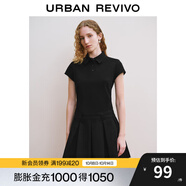 UR【寶藏裙】秋款女裝學(xué)院風(fēng)百褶廓形短袖連衣裙UYY740010 黑色 XS