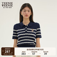 Teenie Weenie小熊女裝簡(jiǎn)約夏季短袖毛衣針織衫POLO領(lǐng)泡泡袖女裝 藏青色 S 160