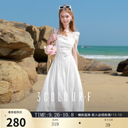 三彩獨(dú)醒2025夏季新款荷葉邊連衣裙無袖系帶收腰A字裙長裙F 珍珠白 XL 170/92A