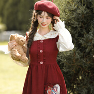 森女部落甜美風(fēng)紅色背心裙女2025新款童話(huà)刺繡設計感百搭連衣裙冬 紅色背帶裙 M