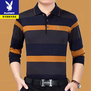 花花公子男士長(cháng)袖T恤加絨加厚毛衣保暖針織衫上衣服冬季翻領(lǐng)中老年爸爸裝 1706黃色薄款 L 175/92A 建議135-155斤