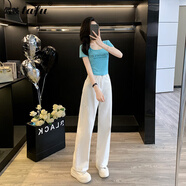 她芙（tafu）品牌女裝時尚套裝女2025夏季新款小個子休閑短袖t恤闊腿褲兩件套 藍(lán)色T+白色褲子套裝 S 85-99斤