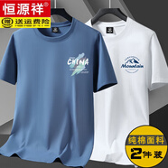 恒源祥25年夏季純棉短袖T恤男正肩圓領(lǐng)寬松印花打底汗衫男裝上衣服體恤 小CH霧藍色+小山丘白色 M 建議95-110斤
