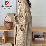 皮爾卡丹復(fù)古麻花溫柔風(fēng)中長款毛衣外套感長款過膝加厚針織開衫外套厚 駝色 A233雙口袋麻花開衫 M