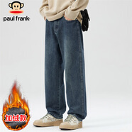 大嘴猴（paul frank）牛仔褲男士秋冬季寬松闊腿褲子男美式休閑褲男褲 復古藍色加絨 38