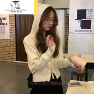 MCDV戴帽帶帽針織衫女薄款毛衣毛線衣春季款有帽韓版拉鏈連帽衛(wèi)衣開衫 白色 白色
