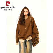 皮爾卡丹（pierre cardin）2025新款美式復古假兩件針織毛衣女秋美拉德慵懶寬松上衣 棕色 XL