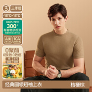 簡(jiǎn)云羊毛蠶絲保暖內衣男士半高領(lǐng)加絨短袖打底衫德絨發(fā)熱上衣T恤冬季 短袖小圓領(lǐng)-桔梗棕 2XL 【適合165-190斤】