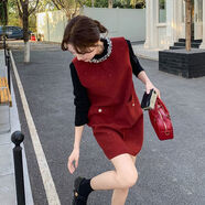 名芮珊毛呢背心裙秋冬小個(gè)子粗花呢連衣裙釘珠無(wú)袖2025新款氣質(zhì)小香風(fēng) 紅色(不含毛衣) 2XL 建議120-130斤