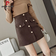 皮爾卡丹冬天裙子女2025韓版高腰顯瘦a字半身裙秋冬款時(shí)尚百搭包臀短裙潮 咖啡色 【有內襯】 S 【建議85-94斤】