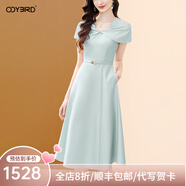 歐迪鳥氣質(zhì)名媛輕奢連衣裙女夏季2025新款粉色收腰顯瘦正式場合裙子 綠色 S