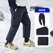 雅鹿男童女童加厚褲2024冬新款工裝潮 海青藍_防寒零下不凍腿 110 cm_充絨量21g