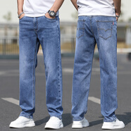 花花公子（PLAYBOY）牛仔褲男寬松直筒彈力休閑長(cháng)褲子加絨加厚2025秋冬季款中青年褲子 磨白藍 常規 31