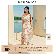 迪賽尼斯（DESIGNICE）2024年夏季新款甜美通勤風(fēng)碎花長(zhǎng)裙短袖木耳邊高腰連衣裙 花色 XL