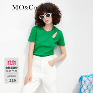 MO&Co.春夏鏤空簡約修身短袖T恤黑色設(shè)計感挖空T恤女小白T 鮮綠色 XL 175