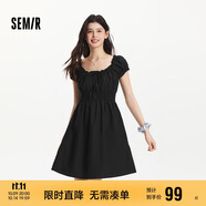 森馬（Semir）連衣裙女收腰蝴蝶結(jié)少女感2025夏俏皮木耳邊方領(lǐng)短裙109325114007