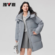 雅鹿冬季羽絨服女2025新款中長款時尚冬裝連帽加厚派克服韓版外套女裝 灰藍色 L 165 【推薦130-150斤】