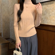 森馬（Semir）半高領(lǐng)加厚毛衣打底衫女2025春秋冬修身收腰內搭長(cháng)袖針織上衣 粉色【半高領(lǐng)】 S 70-90斤