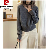 皮爾卡丹（pierre cardin）蕾絲拼接仿浣熊絨高領(lǐng)針織衫女歐洲站秋裝新款歐貨女裝打底衫 灰色 均碼