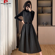 皮爾卡丹（pierre cardin）小香風(fēng)波點(diǎn)毛呢背心連衣裙兩件套女秋冬新款法式復古打底長(cháng)裙套裝 打底衫+裙子 配腰帶 S