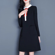 OLOEY奢侈高檔品牌天鵝絨加厚黑色連衣裙秋冬新女士修身小黑裙長(zhǎng)袖娃娃黑色S