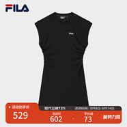 FILA 斐樂官方女裝針織連衣裙2025夏季新款時尚休閑無袖收腰裙子 正黑色-BK S 160/80A/S