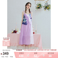 兩三事森靈綺夢(mèng) 2025夏季新款小清新印花拼色綁帶吊帶裙連衣裙 紫色 L