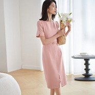 米思陽(yáng)（missshine）2025夏季新款法式氣質(zhì)感裙子設計師精致粉色連衣裙女 粉色短袖現貨直發(fā) S