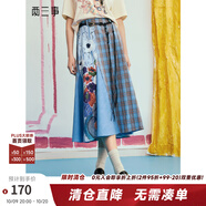 兩三事兩三事 次元漫游 2025夏季新款波西米亞格子印花裙a字半身裙 藍(lán)色-y S