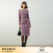 顏域紫色小香風(fēng)連衣裙女裝2024新款秋冬氣質(zhì)裙子中長(zhǎng)款毛呢連身裙 紫色 S/36