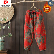 皮爾卡丹（pierre cardin）民族風(fēng)印花夾棉保暖哈倫褲女冬高腰抽繩寬松顯瘦休閑外穿加厚棉褲 紅色(少量) M 【建議90-115斤】