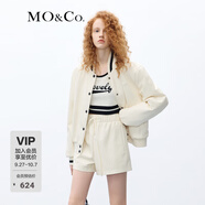MO&Co.PU皮衣外套美式風(fēng)街頭棒球服黑色杏色時(shí)尚炸街外套上衣 日落白色 XS
