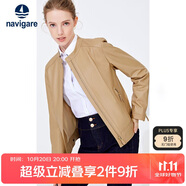 Navigare 意大利小帆船女士真皮皮衣秋冬款小立領羊皮機車服X2236700091 淺卡其 XL 