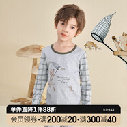 英博倫秋冬兒童內(nèi)衣男純棉男童秋衣秋褲套裝中大童長(zhǎng)袖全棉睡衣男 85255麻灰 140