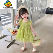 G.DUCKKIDS女童公主裙兒童裝格子雪紡蛋糕裙2025夏季新款女寶寶甜美連衣裙 綠色 100 cm