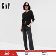 GAP女裝2025秋季新款純棉圓領(lǐng)針織衫基礎(chǔ)款開衫毛衣美版443176 黑色 XS 美碼  S亞洲碼165/84A