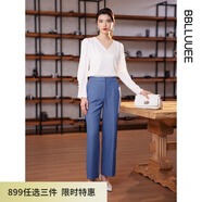 粉藍(lán)衣櫥雙色花紗牛仔直筒褲女秋裝新款干練通勤長(zhǎng)褲531K317 牛仔藍(lán) M