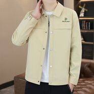 茄克斯 外套男士春秋季翻領(lǐng)長(cháng)袖工裝夾克男裝休閑修身潮學(xué)生褂子上衣服 018卡其色 M 建議90-110斤