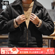 馬登工裝 美式復(fù)古B3轟炸機(jī)皮衣夾克皮毛一體加絨機(jī)車麂皮外套男冬 黑色 3XL