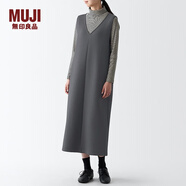無(wú)印良品（MUJI）女式 雙層編織 無(wú)袖連衣裙 V領(lǐng)馬甲裙 背心裙 BB2OZA3A 炭灰色  M (160/84A)