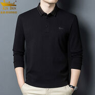 金盾（KIN DON）金盾秋季長(cháng)袖T恤男中年翻領(lǐng)寬松POLO衫爸爸裝純色 黑色TW2575OO M