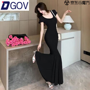 DGOV夏季步步生蓮氣質(zhì)長(cháng)裙顯身材收腰魚(yú)尾裙連衣裙純風(fēng)修身包臀連衣裙 黑色 S 【80-100斤】