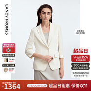 朗姿三醋酸Basic衣櫥白色女士小西裝外套夏新款西服明星同款 米白色3 XL