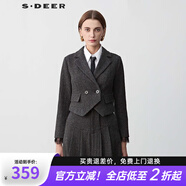 S.DEER圣迪奧女裝通勤風(fēng)西裝領(lǐng)條紋蕾絲毛呢外套S23482209 德國灰/87 S