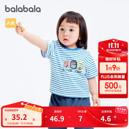 巴拉巴拉嬰兒t恤寶寶打底衫女童上衣男短袖夏季全棉可愛 白藍色調00418-208224117233 73