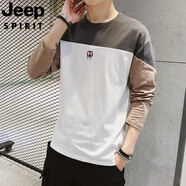 JEEP SPIRIT吉普男撞色拼接長袖T恤2025春秋季圓領(lǐng)衛(wèi)衣休閑上衣套頭加絨體恤 331深灰 M