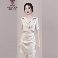 AEMAPE2025年夏新款翻領氣質(zhì)百搭收腰褶皺襯衫裙連衣裙小黑裙宴會小禮服 香檳色 L (105-115斤拍)